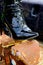 Laced kinky shiny heeled boot