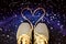 Laced sneaker heart. Constellations, star map. Science astronomy, star map on a blue background, the starry sky. Horoscope