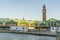 The Lackawanna Clock tower rises into the sky above the Hoboken train station in Hoboken