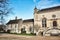 Lacock, England - March 01 2020: Exterior shot of the main entrance of Lacock Abbey