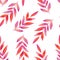 Laconic seamless pattern of branches with pink leaves. Watercolor drawing.