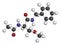 Lacosamide anticonvulsant drug molecule. 3D rendering. Atoms are represented as spheres with conventional color coding: hydrogen (