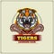 Lacrosse club emblem with angry tiger. Print design for t-shirt.