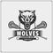 Lacrosse club emblem with wolf head.