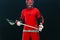 Lacrosse player, athlete. Download photo for sports betting advertisement. Website header. Sports and motivation