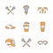 Lacrosse sport game vector line icons. Ball, stick, helmet, gloves, girls goggles. Linear colored signs set