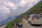 Ladakh / India - 07.11.2019: traffic jam on a road through Ladakh