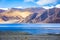 Ladakh landscape showing himalayan mountains and beautiful pangong tso lake, india