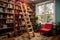 ladder bookshelf transformed into a mini home library