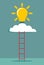 Ladder and cloud with idea light bulb. Success concept.