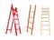 Ladder construction. Realistic wooden and metal staircase equipment. 3D building stepladders. Vertical tools for