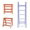 Ladder construction. Realistic wooden and metal staircase equipment. 3D building stepladders. Vertical tools for