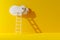 Ladder leading to white paper cut cloud over yellow background, success, achievement or career opportunity concept