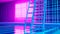 Ladder with rungs in a blue swimming pool in cyberpunk style, futuristic concept. Ai generative