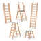 Ladders and stepladders wooden household equipment realistic set. Staircase  stairway