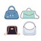 Ladies Bags. Handbags women with fashion accessories. Summer pastel colors, leather trendy glamour various forms purses