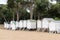 Ladies Beach plage des Dames with white wooden house cabin in Noirmoutier french Ile island
