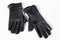 Ladies black leather gloves isolated