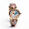 Ladies Gold Tone Watch With Colorful Snoky Designs