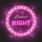 Ladies ` night pink shiny retro signboard with led lights garland, vector illustration