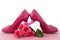 Ladies pink high heel stiletto shoes and roses
