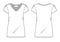 Ladies short sleeve v-neck t-shirt front and back view flat drawing vector illustration template.
