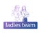 Ladies team business concept. Vector illustration with two business ladies in office suit standing with mobile phone smiling.