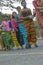 Ladies was walking line up to the temple, Mrauk u Myanmar