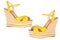 Ladies yellow Wedge platform sandals, isolated on white, top vie