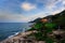 Ladkoh View Point by the sea, big rocky beach with beautiful beachfront villas in Chaweng, Koh Samui, Thailand.