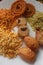 Ladoo Chakali Sev and Chivda. Closeup. Food Photography