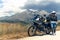 Lady Biker on road, travel motorcycle, summer adventure, active lifestyle, vacation concept Magliano de Marsi, on background