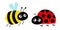 Lady bug ladybird bee bumblebee flying insect icon set. Ladybug. Side view. Cute cartoon kawaii funny baby character. Happy