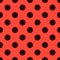 Lady bug seamless pattern. Polka dot retro vector background. Fabric swatch with black large circles on red. Ladybug repeat tile.