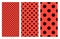 Lady bug seamless pattern set. Collection of polka dot retro vector background. Fabric swatch with black circles on red. Ladybug
