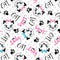 Lady cats on polka dots background girl wear design