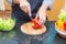 Lady chef preparing ingredient to make salad