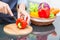 Lady chef preparing ingredient to make salad