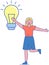 Lady creates new project, planning startup, searching for solution. Light bulb as symbol of idea