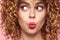 Lady Curly hair look towards red lips close-up fashion clothes