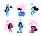 Lady Different Life Situations Flat Vector Set