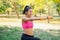 Lady enjoying workout in the city park