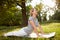 Lady exercising in green nature