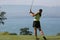 Lady golf swing at Leman lake