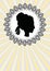 Lady head silhouette, black profile in ornate circle line frame