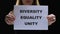 Lady holding diversity equality unity sign, struggling for female social rights