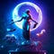 Lady Justice Statue in front of a full moon. 3d rendering Generative AI
