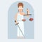 Lady Justice vector cartoon with brain and heart on balance