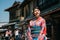 Lady with kimono and flower hairpin on head