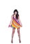 Lady in daily look, wear colorful mini dress